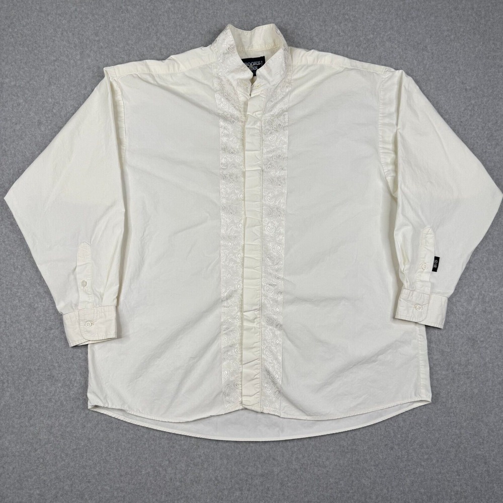 Brooks & Dunn Shirt Mens 17.5 36 Ivory Paisley Panhandle‎ Slim Dress Shirt 90s